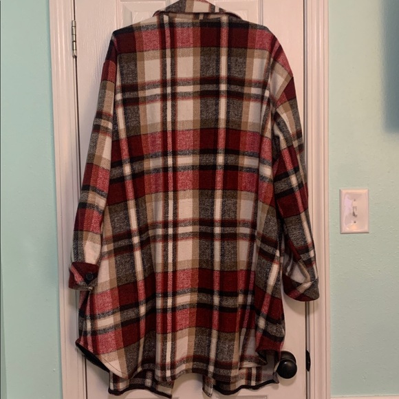 Maurices Red, Black, and White plaid Long Button Down Jacket Size 2X - Picture 7 of 7